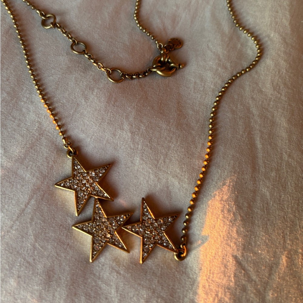 J. Crew Gold Tone Rhinestone Star Necklace Long Pendant